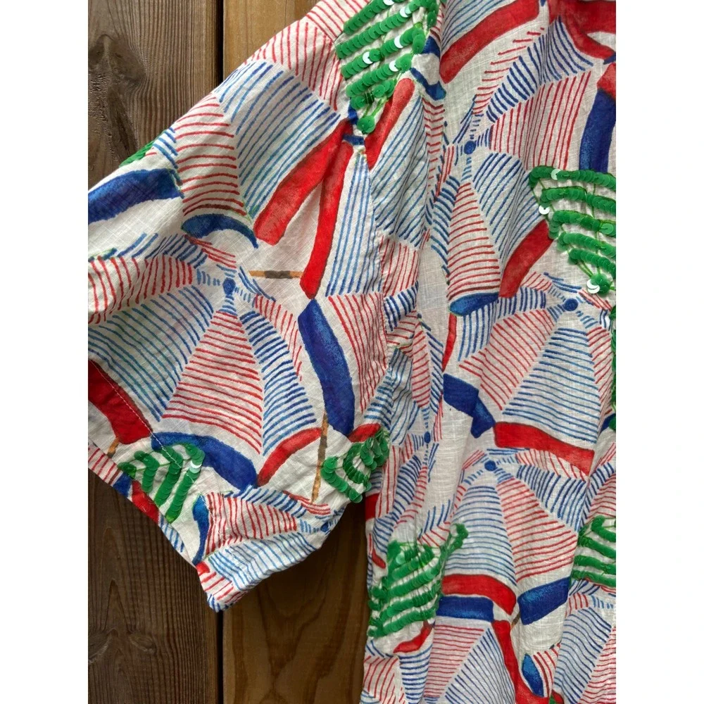 Anthropologie Celandine Sequin Beach Shirt Italian Riviera Resort Vacation M